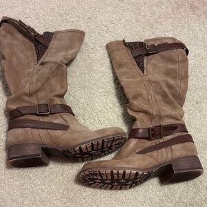 Brown and Tan Knee High Boots
